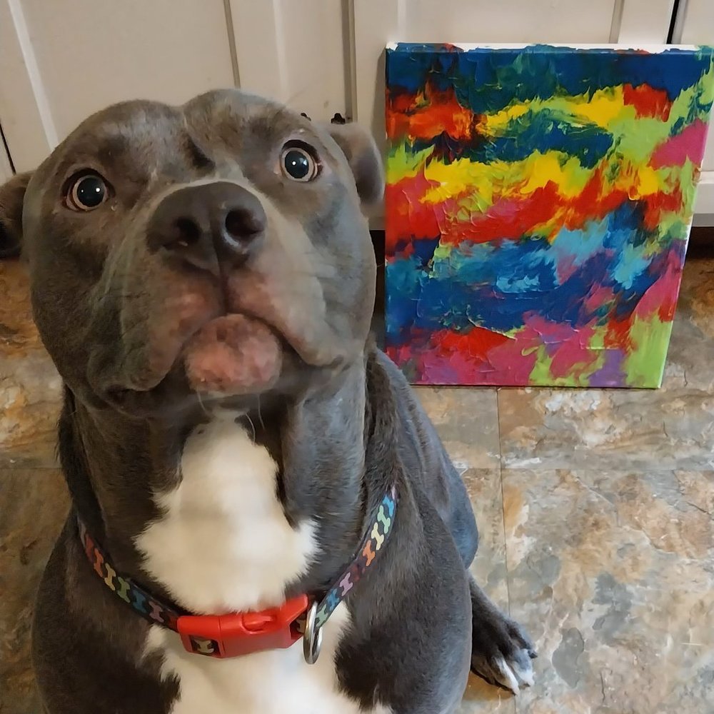 Original Painting by the DOG Chomp Chomp! Original Artwork on canvas 14x12